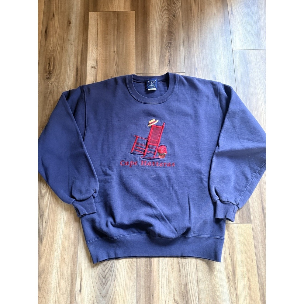 Vintage Cape‎ Hatteras Embroidered Sweatshirt XL Navy Blue Beach Vacation Y2K